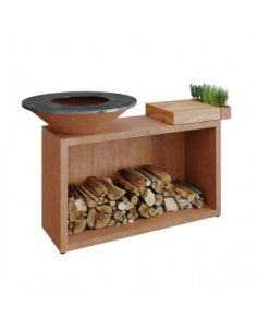 Brasero plancha OFYR Island 85 Corten et teck Ofyr